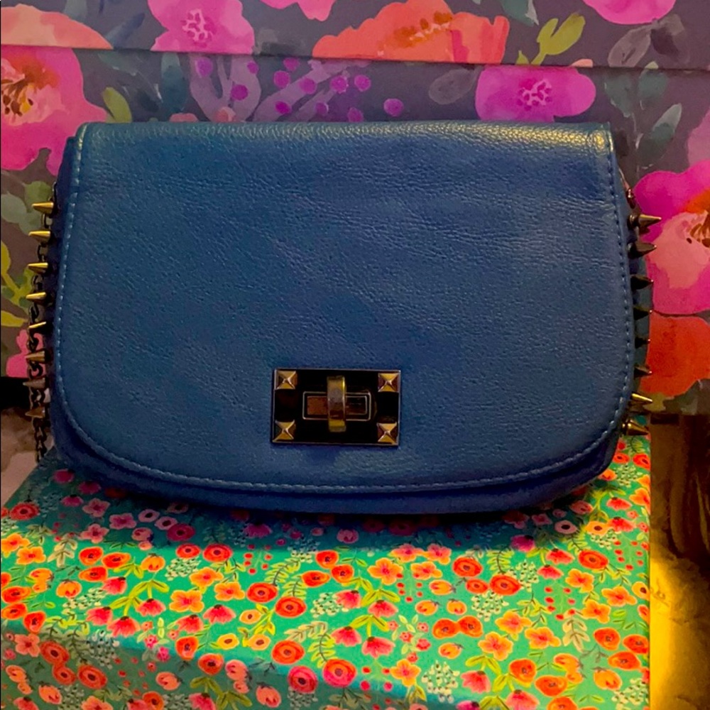 Navy and Gun Metal Studded Crossbody Bag